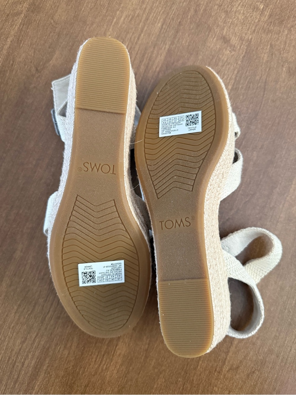 Toms Cream Canvas Triple-Strap Wedge Sandals - Picture 3 of 5